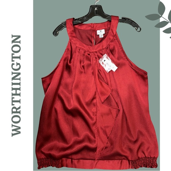Worthington Red Jacquard Sleeveless Blouse with Elastic Waist Size 2X - Picture 1 of 6